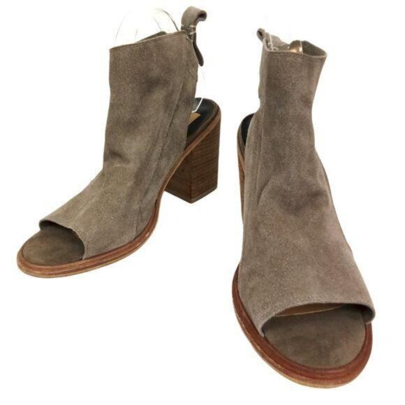 Dolce Vita Taupe Suede Block Heel Peep Toe Sandals Zipper Detail 9 - Picture 2 of 5